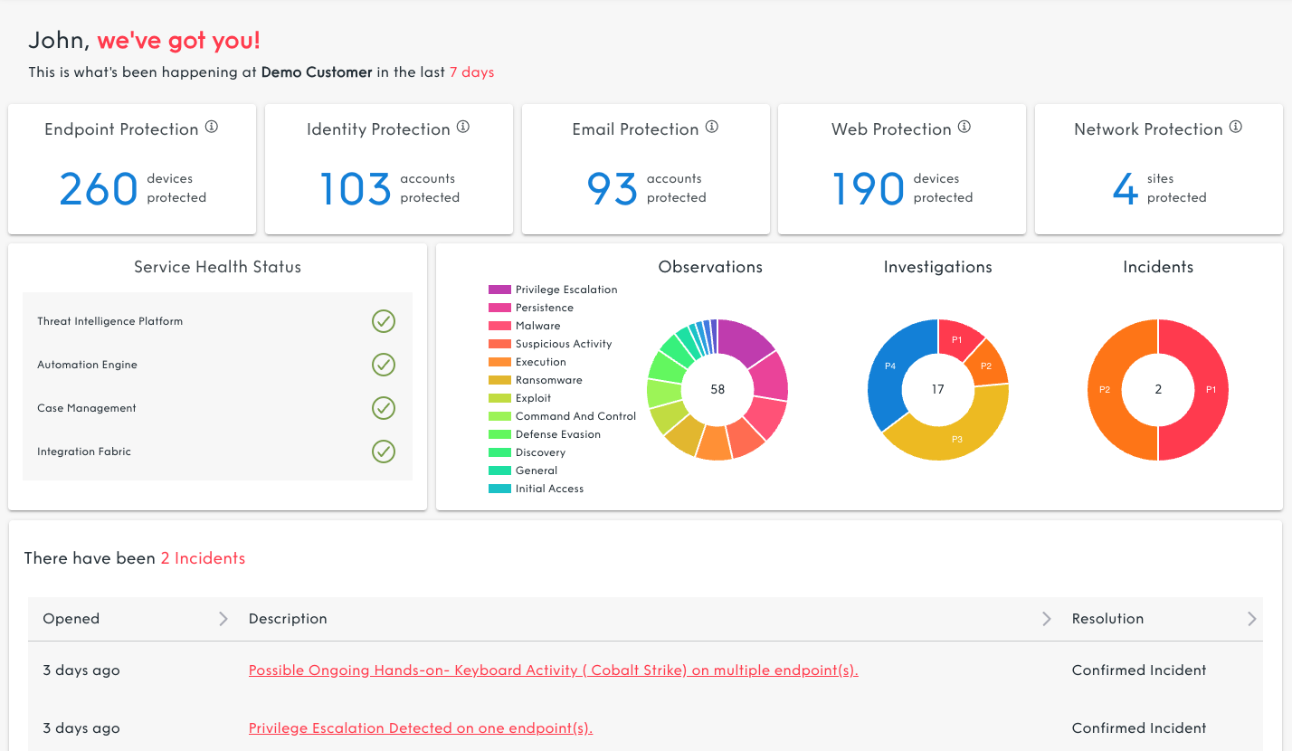 A screenshot from the Adarma demo account on Microsoft MDR solution.